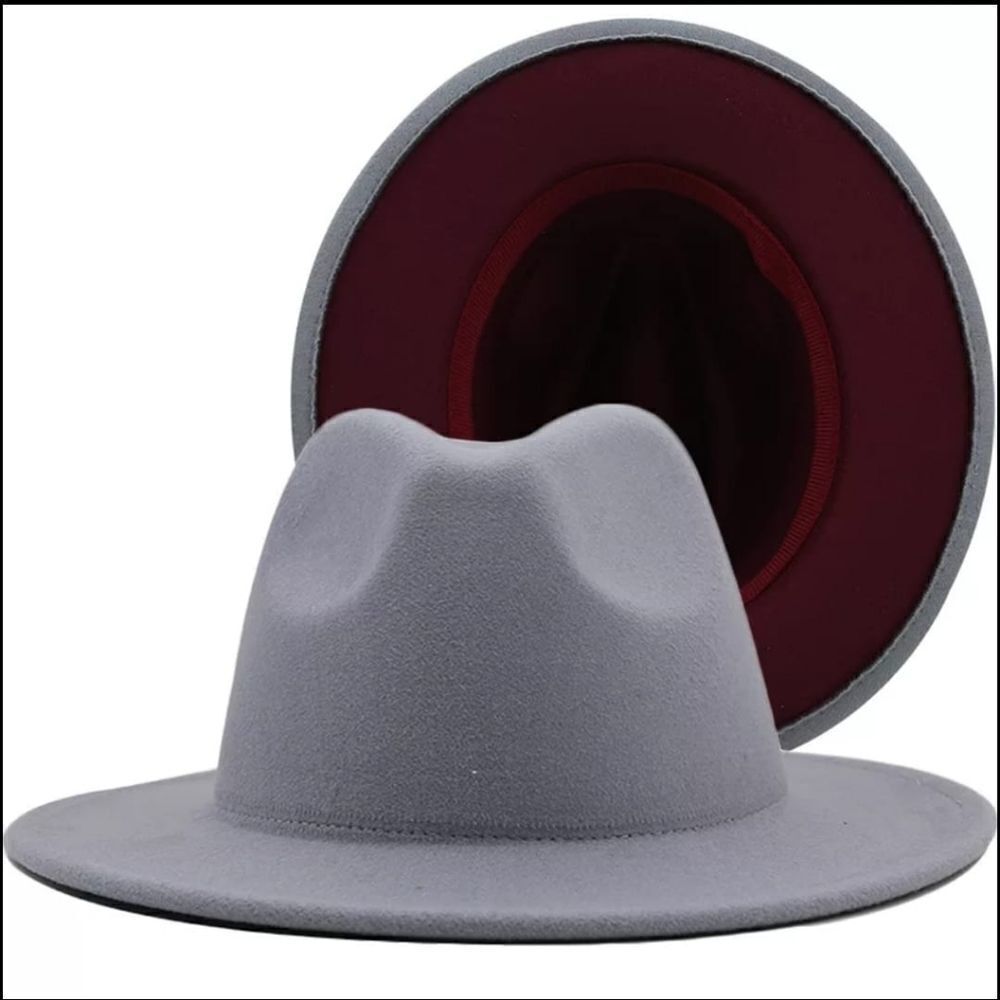 Gray with Burgundy base Fedora Hat